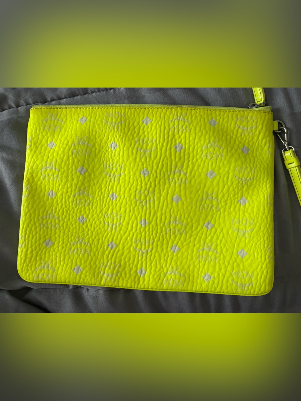 MCM Neon Yellow Leather Wristlet Clutch - Picture 5 of 5
